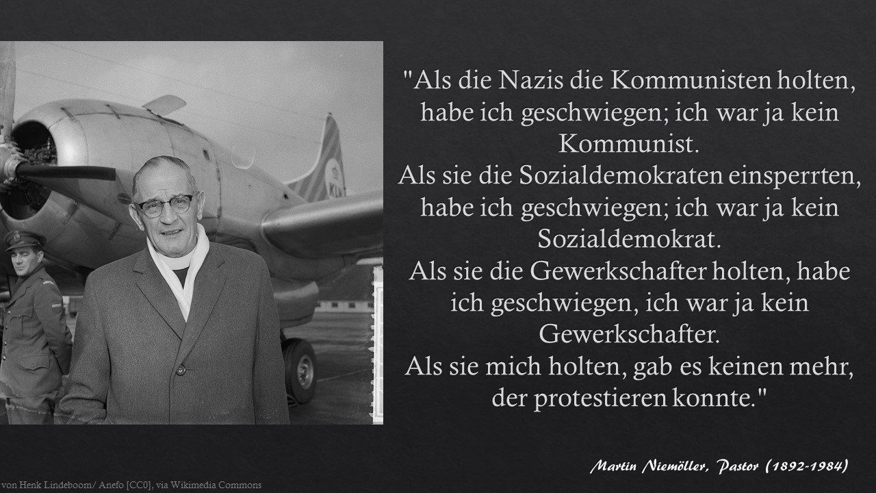 Zettelkasten Martin Niemöller - Als die Nazis die Kommunisten holten ...