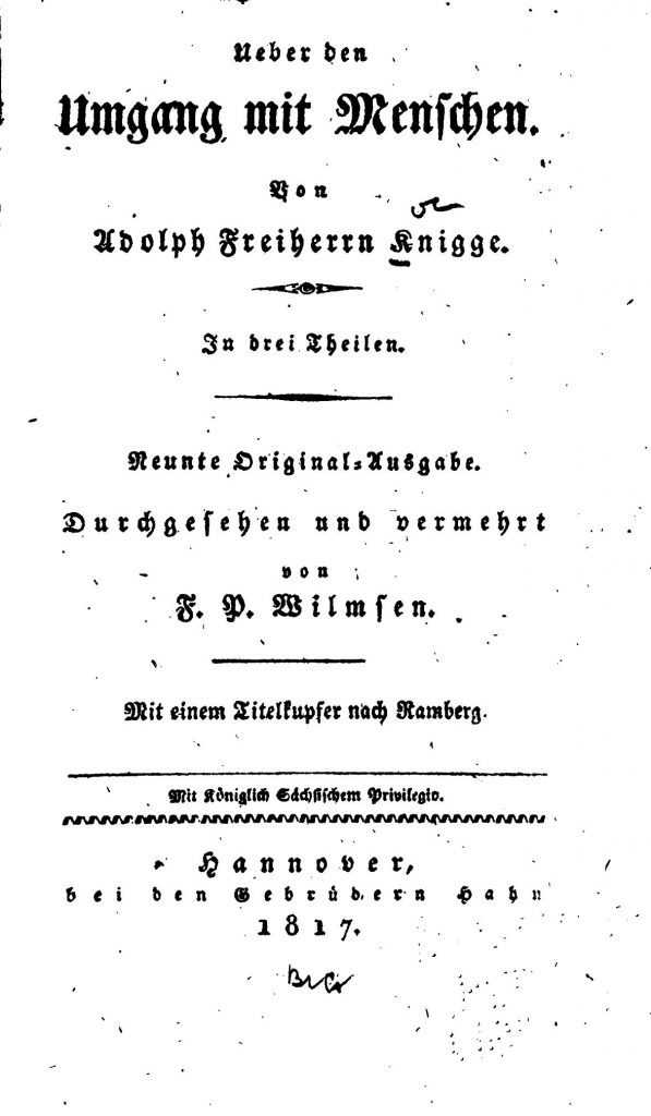 Deckblatt Adolph Freiherr von Knigge "Über den Umgang mit Menschen"