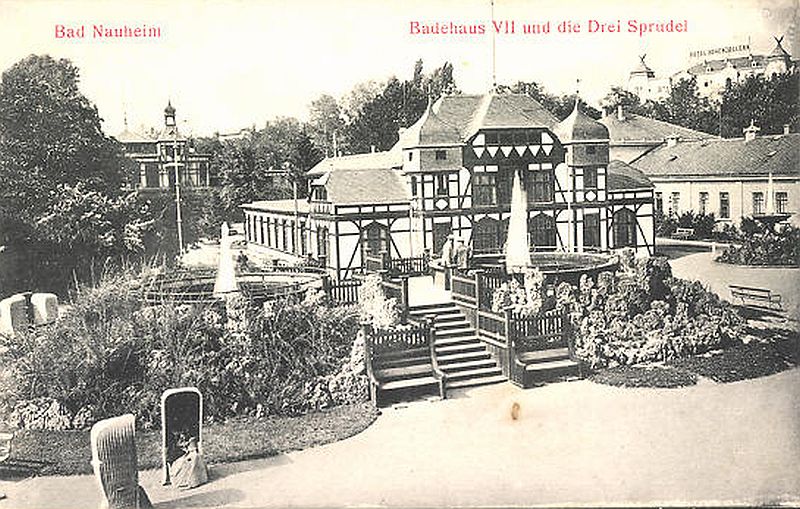 erste Badehäuser Bad Nauheim und Sprudel um 1900
