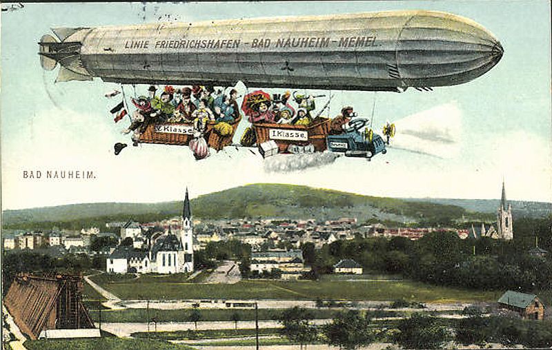 Panorama Bad Nauheim mit Zeppelin historische Postkarte