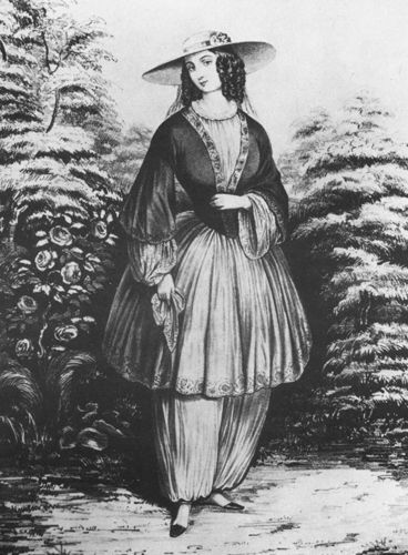 Bloomers Reformkleid mit Hose, 1850